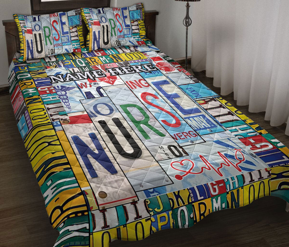Personalized Nurse Quilt Bedding Set, Nurse Nursing Scrub Nurse Quilt Blanket With Pillowcases, Custom Name Duvet Cover Set