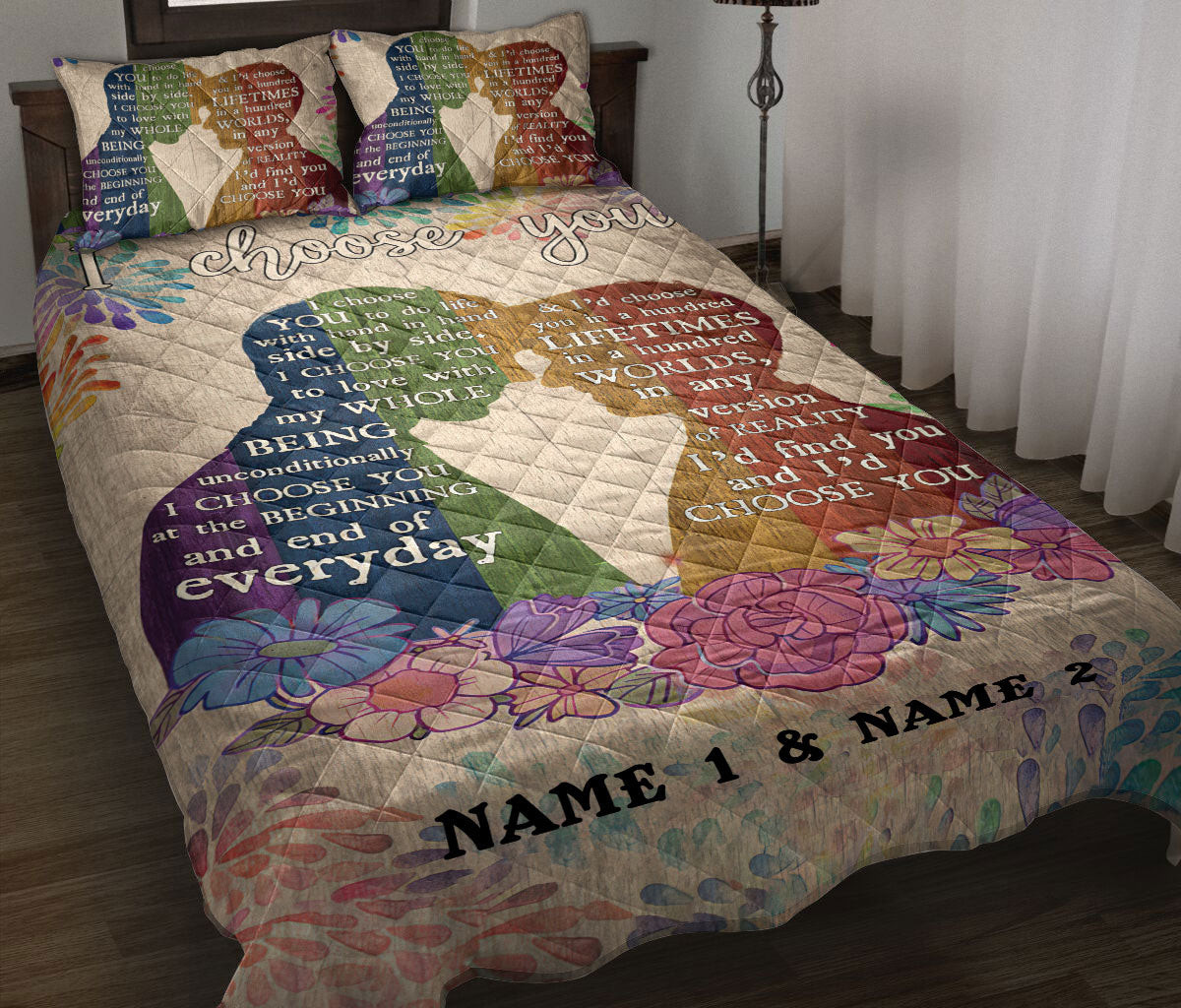 Personalized LGBTQuilt Bedding Set, Gay Men Couple I Choose You Pride Love Support Quilt Blanket With Pillowcases, Custom Name Duvet Cover Set