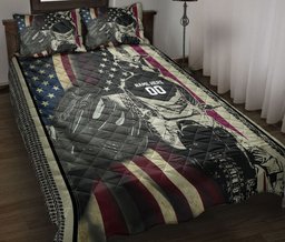 Personalized Motocross Quilt Bedding Set, Dirt Bike Motocross Racer US Flag Extreme Quilt Blanket With Pillowcases, Custom Name Duvet Cover Set