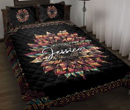 Personalized Native American Quilt Bedding Set, Sunflower Native American Mandala Quilt Blanket With Pillowcases, Custom Name Duvet Cover Set