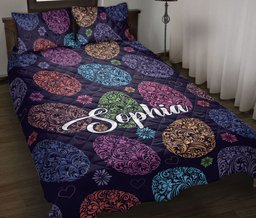 Personalized Easter Quilt Bedding Set, Colorful Sugar Egg Flower Quilt Blanket With Pillowcases, Custom Name Duvet Cover Set