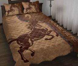 Personalized Horse Quilt Bedding Set, Love Horse Running Quilt Blanket With Pillowcases, Custom Name Duvet Cover Set