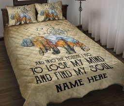 Personalized Camping Quilt Bedding Set, Bear Into Theest I Go Beige Find My Soul Quilt Blanket With Pillowcases, Custom Name Duvet Cover Set