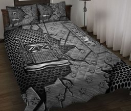 Personalized Trucker Quilt Bedding Set, Trucker Truck Driver Crack Silver Quilt Blanket With Pillowcases, Custom Name Duvet Cover Set