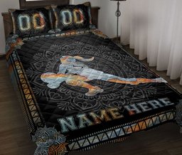 Personalized Volleyball Quilt Bedding Set, Mandala Volleyball Girl Black Quilt Blanket With Pillowcases, Custom Name and Number Duvet Cover Set