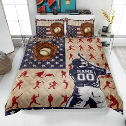 Personalized Baseball Quilt Bedding Set, Baseball Quilt Blanket & Pillowcases, Custom Name Number Duvet Cover Set, Gift for Dad, Husband, Son