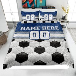 Personalized Soccer Quilt Bedding Set, Soccer Quilt Blanket & Pillowcases, Custom Name Number Duvet Cover Set, Gift for Dad, Husband, Son, Kid