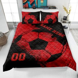 Personalized Soccer Quilt Bedding Set, Soccer Quilt Blanket & Pillowcases, Custom Name Number Duvet Cover Set, Gift for Dad, Husband, Son, Kid