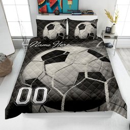 Personalized Soccer Quilt Bedding Set, Soccer Quilt Blanket & Pillowcases, Custom Name Number Duvet Cover Set, Gift for Dad, Husband, Son, Kid