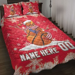 Personalized Basketball Quilt Bedding Set, Basketball Snowmanmas Quilt Blanket With Pillowcases, Custom Name and Number Duvet Cover Set, Christmas Gift
