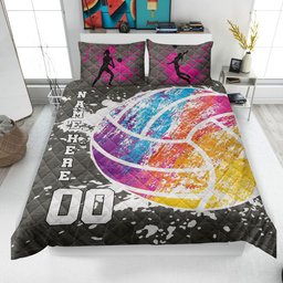 Personalized Volleyball Quilt Bedding Set, Volleyball Quilt Blanket & Pillowcase, Custom Name Number Duvet Cover Set, Gift for Mom, Daughter, Girl