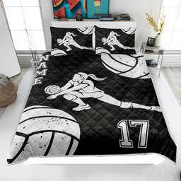 Personalized Volleyball Quilt Bedding Set, Volleyball Quilt Blanket & Pillowcase, Custom Name Number Duvet Cover Set, Gift for Mom, Daughter, Girl