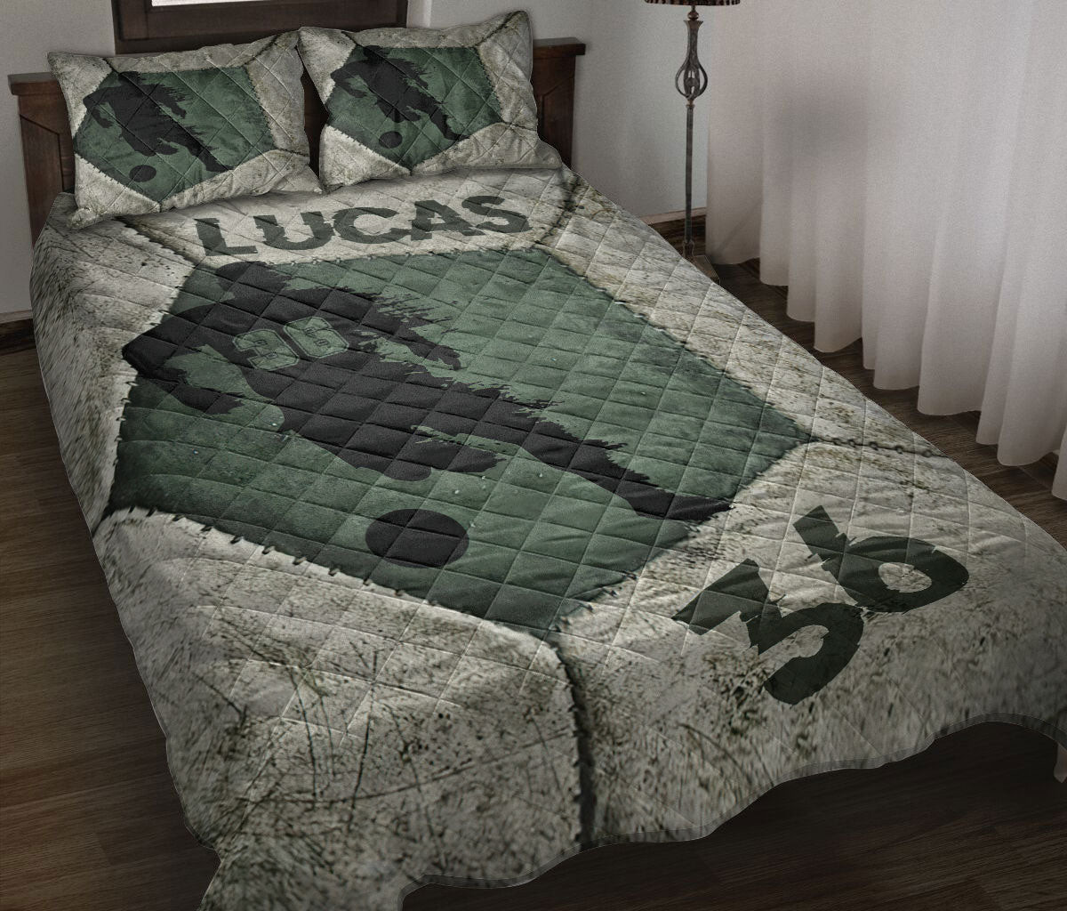 Personalized Soccer Quilt Bedding Set, Soccer Texture Quilt Blanket With Pillowcases, Custom Name and Number Duvet Cover Set