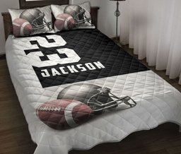 Personalized Football Quilt Bedding Set, Football Black Wall Quilt Blanket With Pillowcases, Custom Name and Number Duvet Cover Set