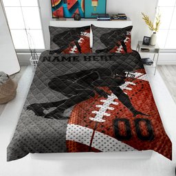 Personalized Football Quilt Bedding Set, Football Quilt Blanket & Pillowcases, Custom Name Number Duvet Cover Set, Gift for Dad, Husband, Son, Kid