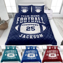 Personalized Football Quilt Bedding Set, Football Quilt Blanket & Pillowcases, Custom Name Number Duvet Cover Set, Sport Gift for Son, Kid, Team