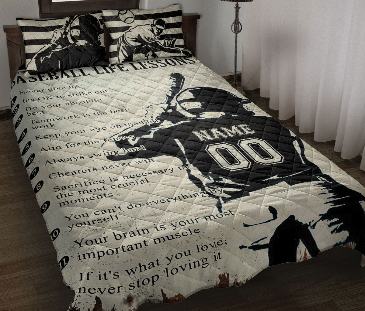 Personalized Baseball Quilt Bedding Set, Baseball Lesson Boy Baseball Quilt Blanket With Pillowcases, Custom Name and Number Duvet Cover Set, Sports Gifts