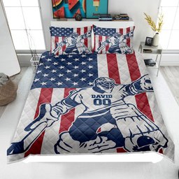 Personalized Hockey Quilt Bedding Set, Hockey Quilt Blanket & Pillowcase, Custom Name Number Duvet Cover Set, Gift for Dad, Husband, Son, Kid