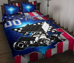 Personalized Dirt Track Racing Quilt Bedding Set, Dirt-Track-Racing-Qbs-Parent1 Quilt Blanket With Pillowcases, Custom Name and Number Duvet Cover Set
