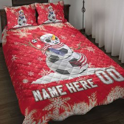 Personalized Soccer Quilt Bedding Set, Soccer Snowmanmas Quilt Blanket With Pillowcases, Custom Name and Number Duvet Cover Set, Christmas Gift