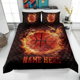 Personalized Basketball Quilt Bedding Set, Basketball Quilt Blanket & Pillowcases, Custom Name Number Duvet Cover Set, Gift for Dad, Husband, Son