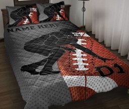 Personalized Football Quilt Bedding Set, Football Defense Player Quilt Blanket With Pillowcases, Custom Name and Number Duvet Cover Set
