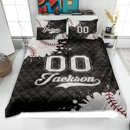 Personalized Baseball Quilt Bedding Set, Baseball Quilt Blanket & Pillowcases, Custom Name Number Duvet Cover Set, Gift for Dad, Husband, Son, Kid