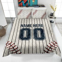 Personalized Baseball Quilt Bedding Set, Baseball Quilt Blanket & Pillowcases, Custom Name Number Duvet Cover Set, Gift for Dad, Husband, Son, Kid