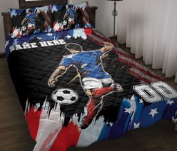 Personalized Soccer Quilt Bedding Set, Soccer US Flag Quilt Blanket With Pillowcases, Custom Name and Number Duvet Cover Set