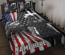 Personalized Police Quilt Bedding Set, Policeian American US Flag Quilt Blanket With Pillowcases, Custom Name and Number Duvet Cover Set