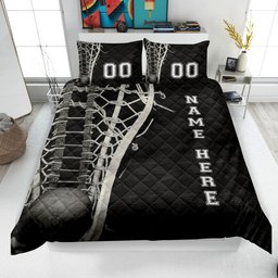 Personalized Lacrosse Quilt Bedding Set, Lacrosse Quilt Blanket & Pillowcases, Custom Name Number Duvet Cover Set, Gift for Dad, Husband, Son, Kid