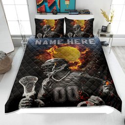 Personalized Lacrosse Quilt Bedding Set, Lacrosse Quilt Blanket & Pillowcase, Custom Name Number Duvet Cover Set, Gift for Dad, Husband, Son, Kid