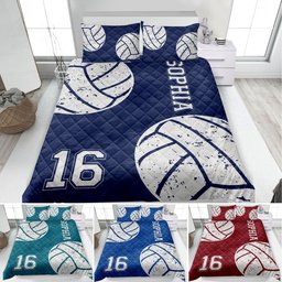 Personalized Volleyball Quilt Bedding Set, Volleyball Quilt Blanket & Pillowcase, Custom Name Number Duvet Cover Set, Gift for Daughter, Kid, Team
