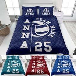 Personalized Volleyball Quilt Bedding Set, Volleyball Quilt Blanket & Pillowcase, Custom Name Number Duvet Cover Set, Gift for Daughter, Kid, Team