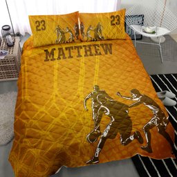 Personalized Basketball Quilt Bedding Set, Basketballs Orange Dot Quilt Blanket With Pillowcases, Custom Name and Number Duvet Cover Set