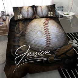 Personalized Baseball Quilt Bedding Set, Baseball Ball Quilt Blanket With Pillowcases, Custom Name and Number Duvet Cover Set, Sports Gifts