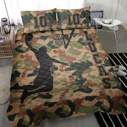Personalized Basketball Quilt Bedding Set, Basketball Boy Quilt Blanket With Pillowcases, Custom Name and Number Duvet Cover Set
