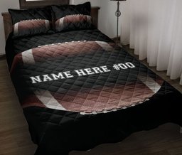 Personalized Football Quilt Bedding Set, Football Black Color With Balls Quilt Blanket With Pillowcases, Custom Name and Number Duvet Cover Set