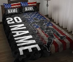 Personalized Soccer Quilt Bedding Set, Soccer Player US Flag Quilt Blanket With Pillowcases, Custom Name and Number Duvet Cover Set