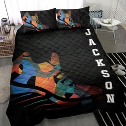 Personalized Quilt Bedding Set, Running Trainer Shoes Black Quilt Blanket With Pillowcases, Custom Name and Number Duvet Cover Set
