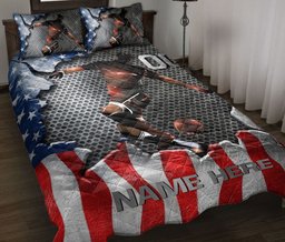 Personalized Soccer Quilt Bedding Set, Soccer Player USUS Flag Quilt Blanket With Pillowcases, Custom Name and Number Duvet Cover Set