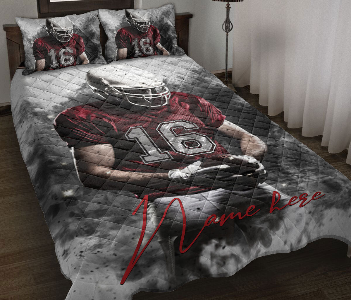 Personalized Football Quilt Bedding Set, D Ust American Football Boy Quilt Blanket With Pillowcases, Custom Name and Number Duvet Cover Set