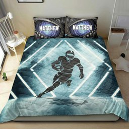 Personalized Football Quilt Bedding Set, Football Neon Smoke Quilt Blanket With Pillowcases, Custom Name and Number Duvet Cover Set