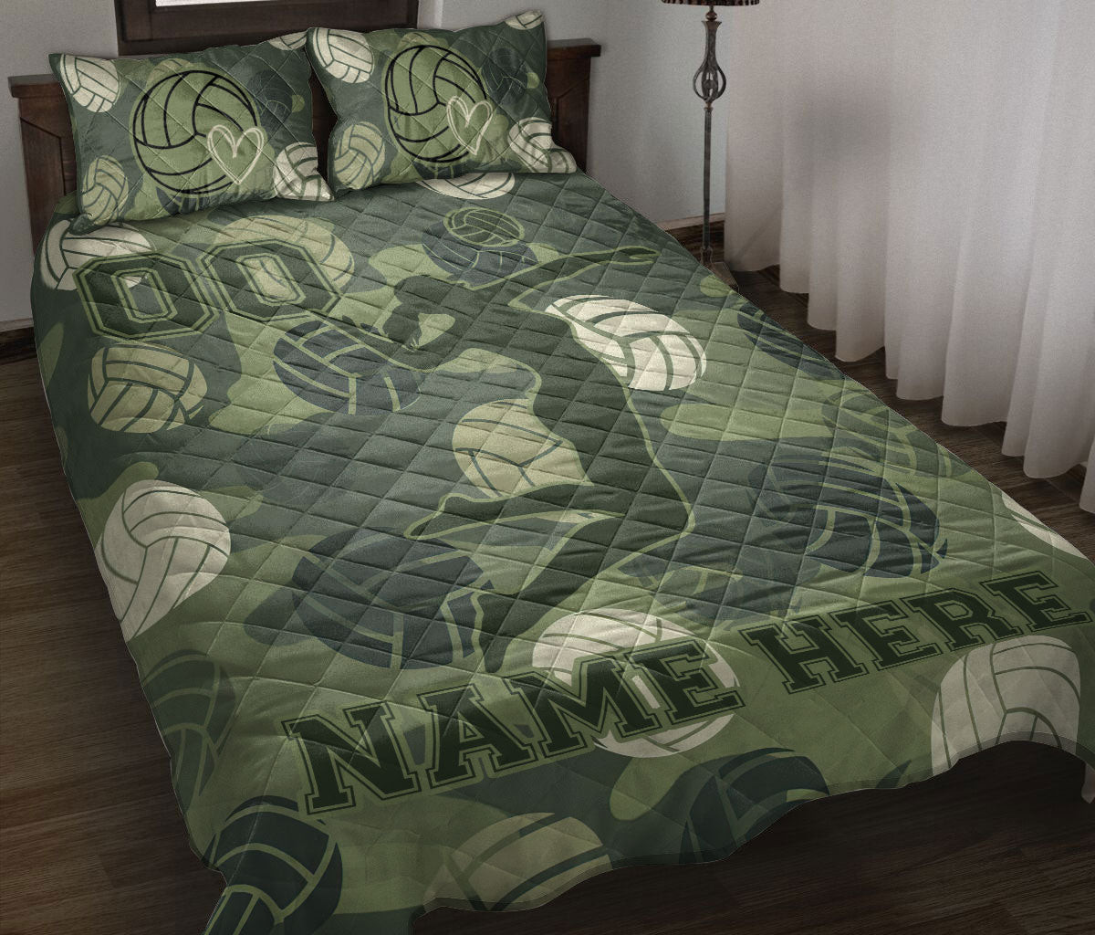 Personalized Volleyball Quilt Bedding Set, Volleyball Girl Ball Quilt Blanket With Pillowcases, Custom Name and Number Duvet Cover Set