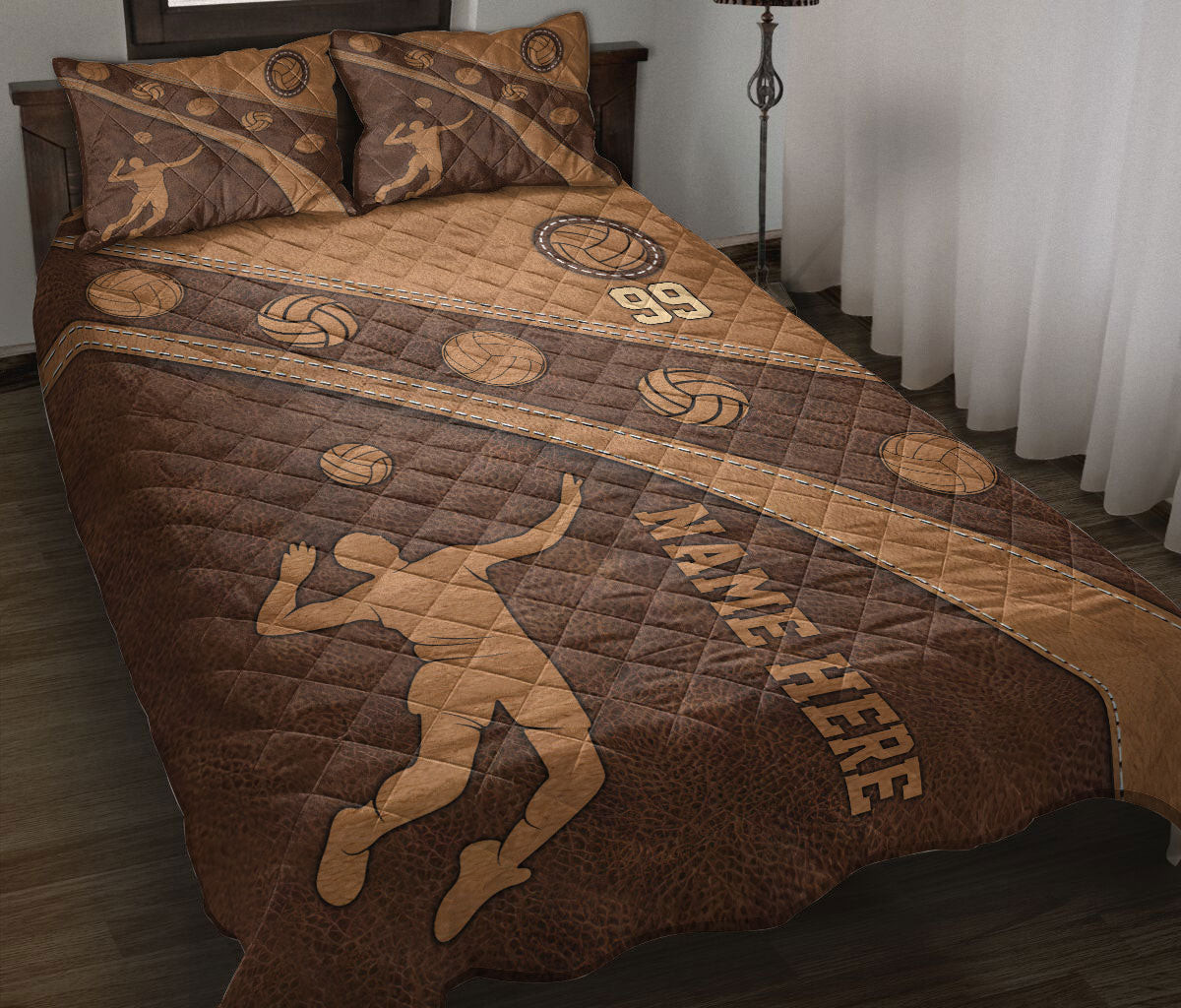 Personalized Volleyball Quilt Bedding Set, Volleyball Player Quilt Blanket With Pillowcases, Custom Name and Number Duvet Cover Set