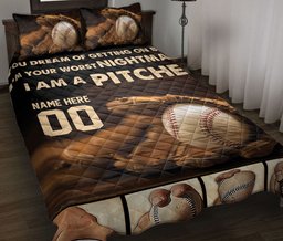Personalized Baseball Quilt Bedding Set, Baseball I Am A Pitcher Quilt Blanket With Pillowcases, Custom Name and Number Duvet Cover Set, Sports Gifts