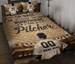 Personalized Baseball Quilt Bedding Set, Baseball I Am A Pitcher Quilt Blanket With Pillowcases, Custom Name and Number Duvet Cover Set, Sports Gifts