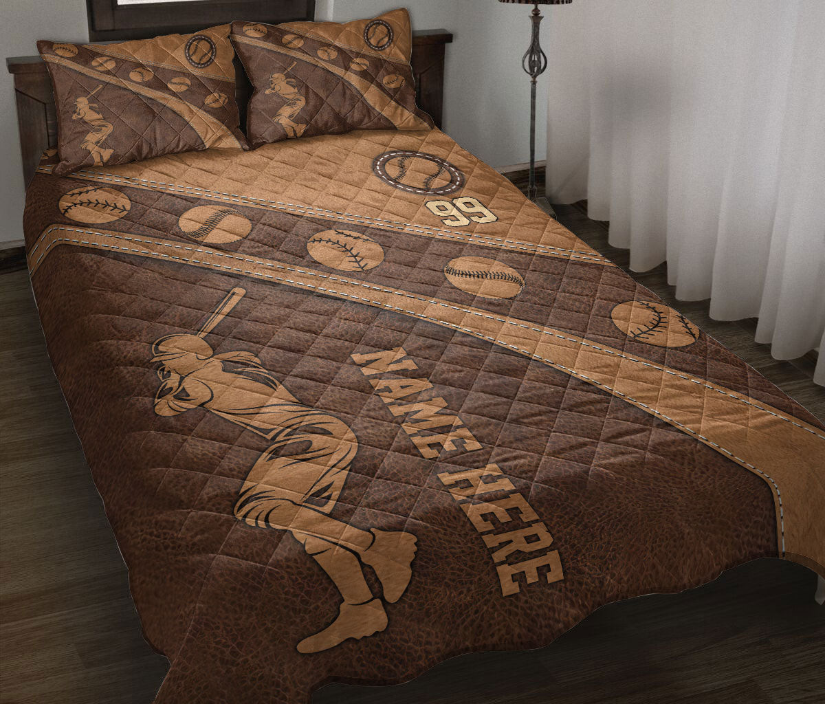 Personalized Baseball Quilt Bedding Set, Baseball Player Quilt Blanket With Pillowcases, Custom Name and Number Duvet Cover Set, Sports Gifts