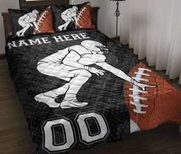 Personalized Football Quilt Bedding Set, American Football Black Quilt Blanket With Pillowcases, Custom Name and Number Duvet Cover Set