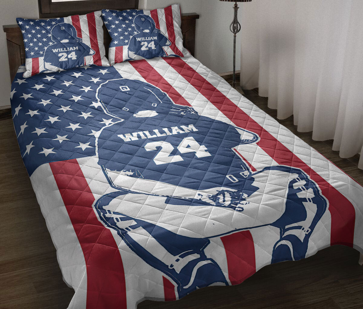 Personalized Baseball Quilt Bedding Set, Baseball Catcher Boy Quilt Blanket With Pillowcases, Custom Name and Number Duvet Cover Set, Sports Gifts
